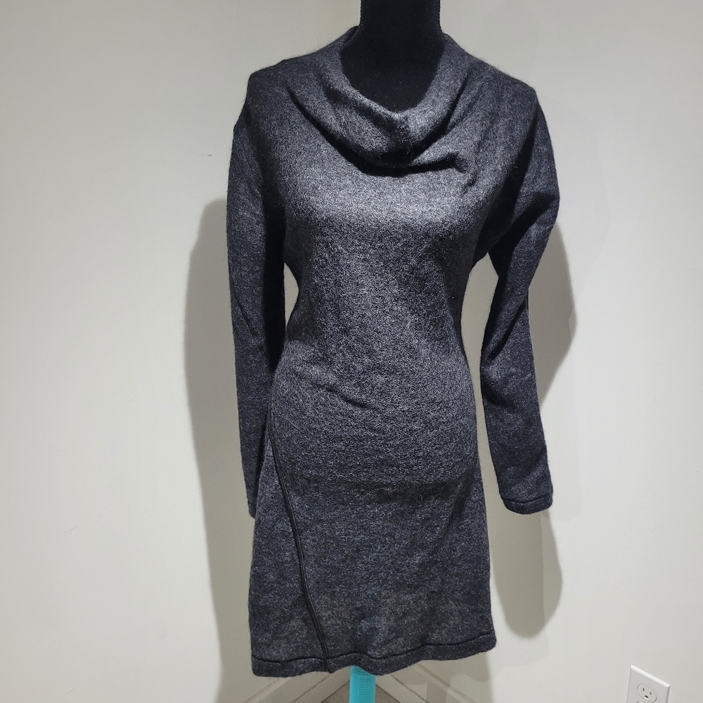 Helmut Lang Women's Cowl Neck Wool Mohair Long Sleeve Sweater Dress Medium Gray